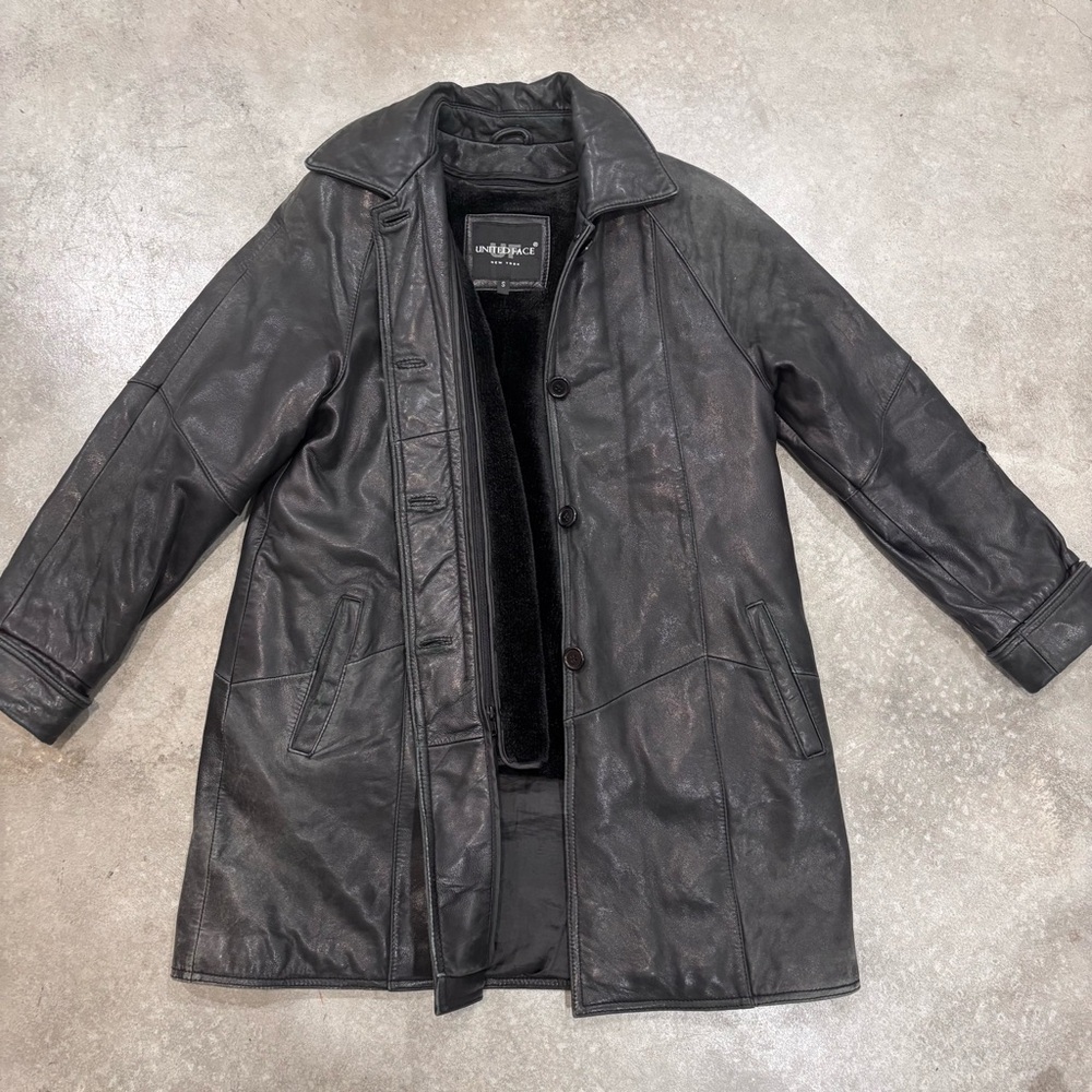United Face lined leather coat